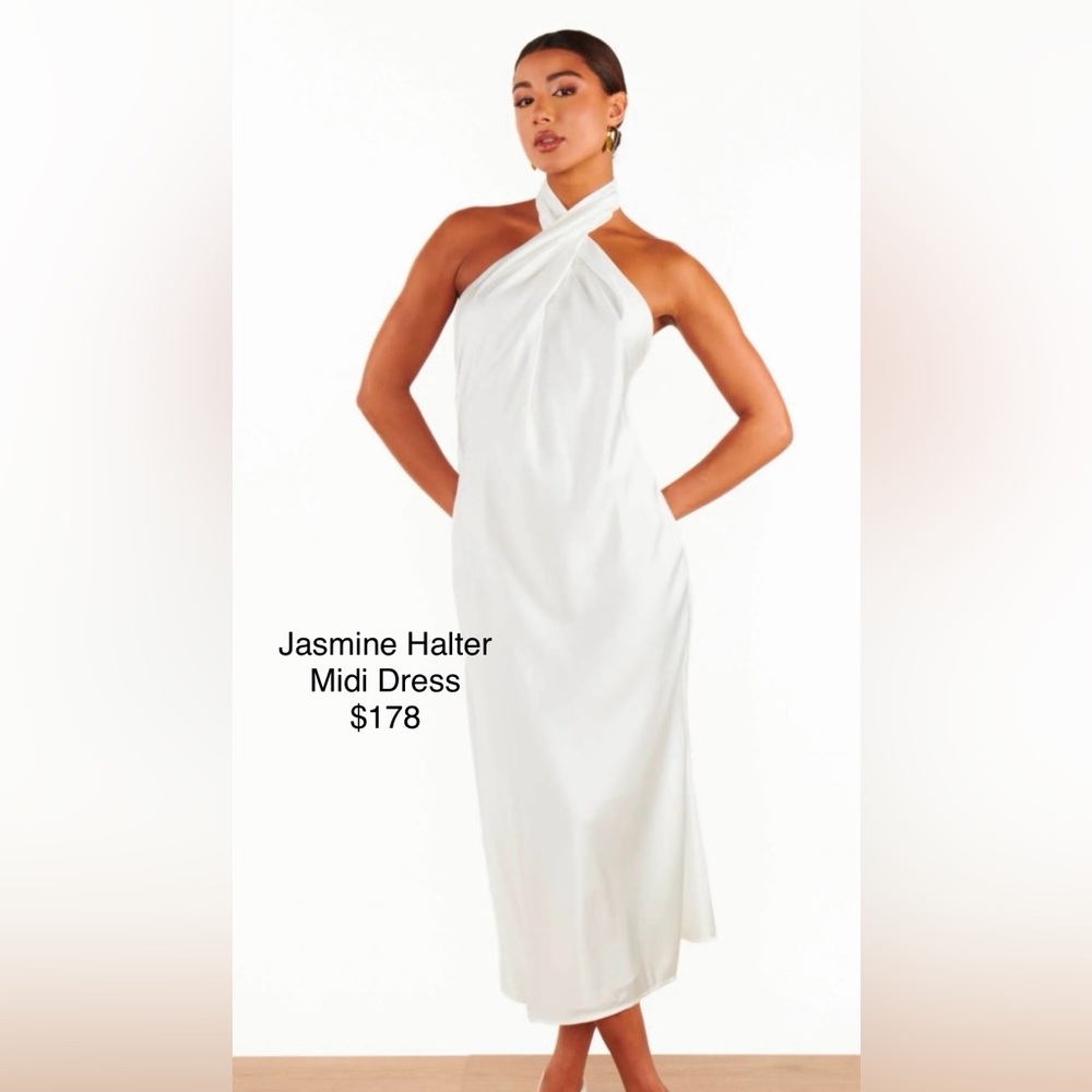 SHOW ME YOUR MUMU Jasmine Halter Maxi Dress In Ivory Luxe Satin